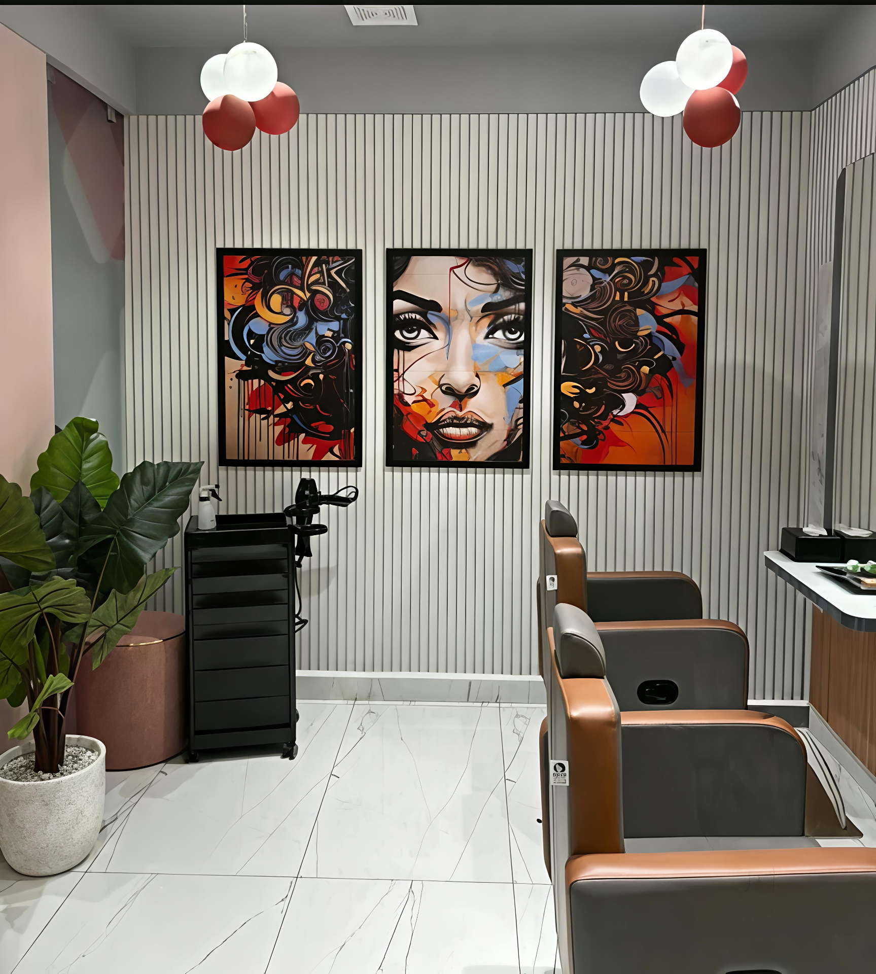 Styling station with art